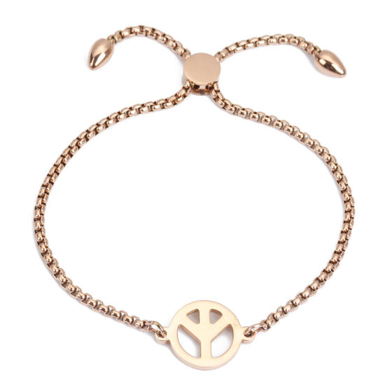 Immagine di 304 Acciaio Inossidabile Slider Regolabile Bolo Bracciale / Presentazione Oro Rosa Tondo 26.3cm - 25.3cm Lunghezza, 1 Pz