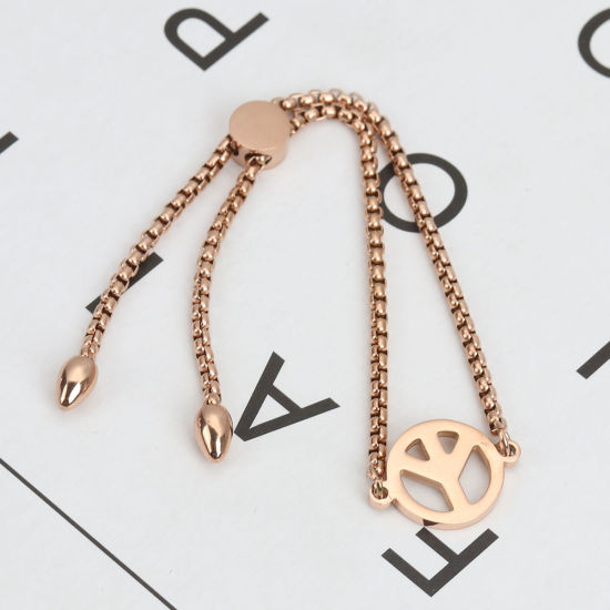 Immagine di 304 Acciaio Inossidabile Slider Regolabile Bolo Bracciale / Presentazione Oro Rosa Tondo 26.3cm - 25.3cm Lunghezza, 1 Pz