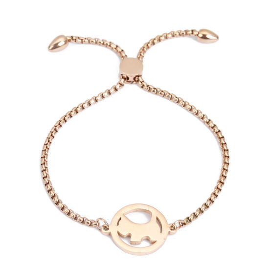 Picture of 304 Stainless Steel Adjustable Slider/ Slide Bolo Bracelets Rose Gold Round Dog 26.3cm(10 3/8") long - 25.3cm(10") long, 1 Piece