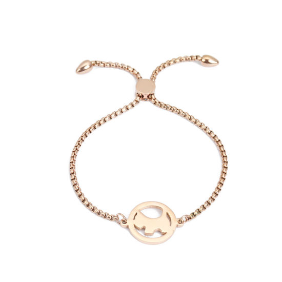 Picture of 304 Stainless Steel Adjustable Slider/ Slide Bolo Bracelets Rose Gold Round Dog 26.3cm(10 3/8") long - 25.3cm(10") long, 1 Piece
