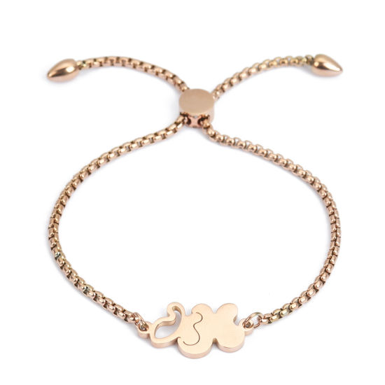 Immagine di 304 Acciaio Inossidabile Slider Regolabile Bolo Bracciale / Presentazione Oro Rosa Farfalla 26.3cm - 25.3cm Lunghezza, 1 Pz
