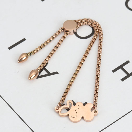 Immagine di 304 Acciaio Inossidabile Slider Regolabile Bolo Bracciale / Presentazione Oro Rosa Farfalla 26.3cm - 25.3cm Lunghezza, 1 Pz