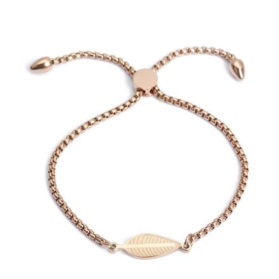 Immagine di 304 Acciaio Inossidabile Slider Regolabile Bolo Bracciale / Presentazione Oro Rosa Albero 26.3cm - 25.3cm Lunghezza, 1 Pz