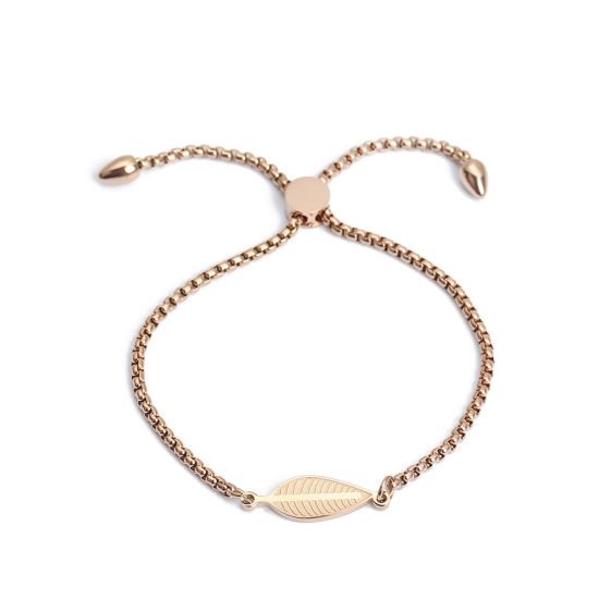 Immagine di 304 Acciaio Inossidabile Slider Regolabile Bolo Bracciale / Presentazione Oro Rosa Albero 26.3cm - 25.3cm Lunghezza, 1 Pz