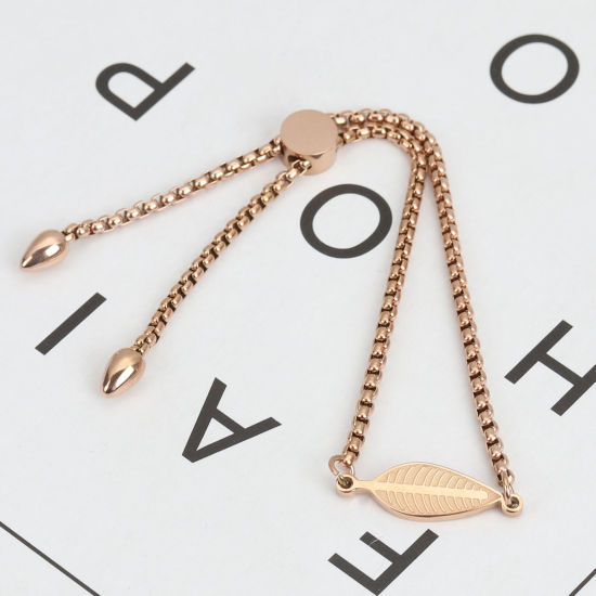 Immagine di 304 Acciaio Inossidabile Slider Regolabile Bolo Bracciale / Presentazione Oro Rosa Albero 26.3cm - 25.3cm Lunghezza, 1 Pz