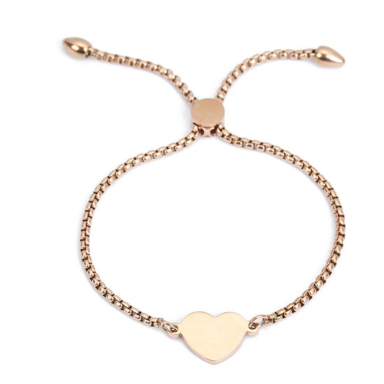 Immagine di 304 Acciaio Inossidabile Slider Regolabile Bolo Bracciale / Presentazione Oro Rosa Cuore 26.3cm - 25.3cm Lunghezza, 1 Pz