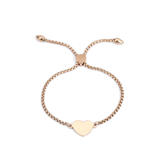 Immagine di 304 Acciaio Inossidabile Slider Regolabile Bolo Bracciale / Presentazione Oro Rosa Cuore 26.3cm - 25.3cm Lunghezza, 1 Pz