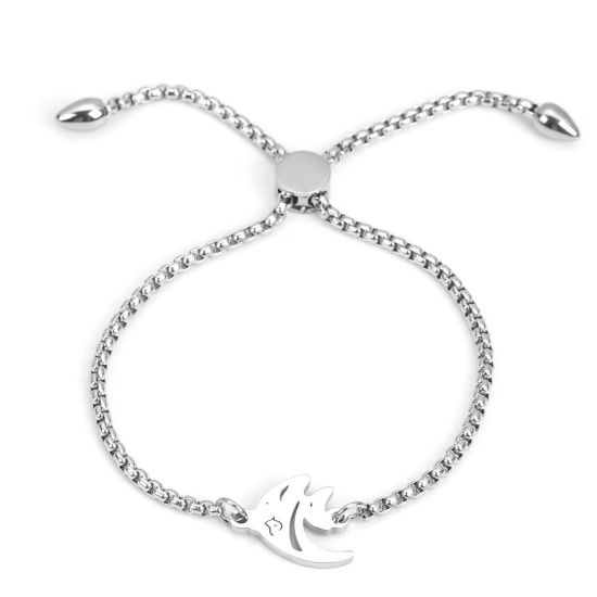 Immagine di 304 Acciaio Inossidabile Gioielli Oceanici Slider Regolabile Bolo Bracciale / Presentazione Tono Argento Pesci tropicali 26.3cm - 25.3cm Lunghezza, 1 Pz