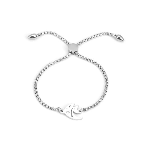 Immagine di 304 Acciaio Inossidabile Gioielli Oceanici Slider Regolabile Bolo Bracciale / Presentazione Tono Argento Pesci tropicali 26.3cm - 25.3cm Lunghezza, 1 Pz