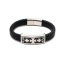 Image de Bracelets en 304 Acier Inoxydable & Cuir Réel Argent Mat Noir Rond Croix Tissé 22cm long, 1 Pièce
