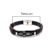 Picture of 304 Stainless Steel & Real Leather Bangles Bracelets Silver Tone Brown & Black Round Cross Multilayer 21cm(8 2/8") long, 1 Piece