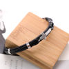 Picture of 304 Stainless Steel & Real Leather Bangles Bracelets Silver Tone Black Round Cross Multilayer 21cm(8 2/8") long, 1 Piece