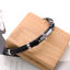 Picture of 304 Stainless Steel & Real Leather Bangles Bracelets Silver Tone Black Round Cross Multilayer 21cm(8 2/8") long, 1 Piece