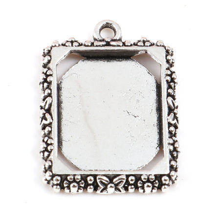 Image de Pendentifs Supports à Cabochons en Alliage de Zinc Rectangle Argent Vieilli (Convenable à 14mmx17mm) 22mm x 19mm, 20 Pcs