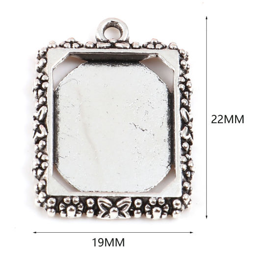 Picture of Zinc Based Alloy Cabochon Settings Pendants Rectangle Antique Silver Color (Fits 14mmx17mm) 22mm x 19mm, 20 PCs