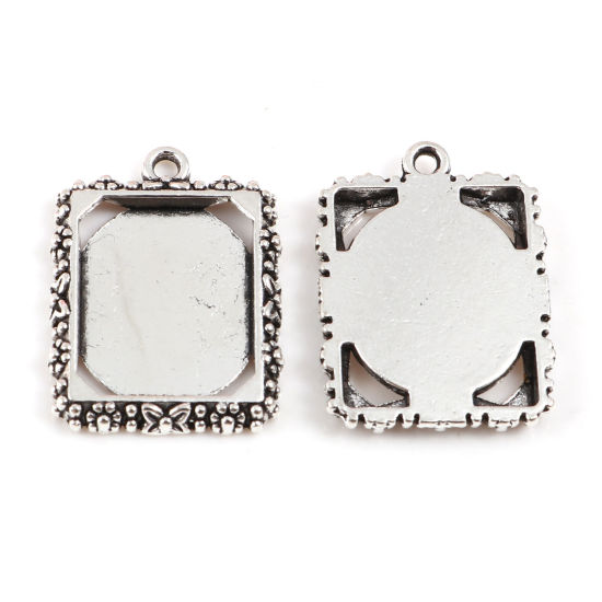 Picture of Zinc Based Alloy Cabochon Settings Pendants Rectangle Antique Silver Color (Fits 14mmx17mm) 22mm x 19mm, 20 PCs