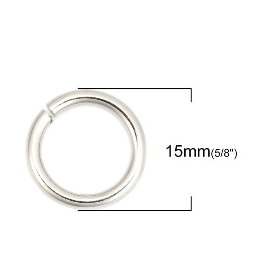 Image de 2mm Anneaux de Jonction en 304 Acier Inoxydable Ouvert Argent Mat 15mm Dia., 5 Paquets(environ 1300 Pcs)