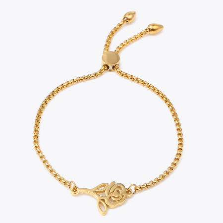 304 Stainless Steel Adjustable Slider/ Slide Bolo Bracelets Gold Plated Rose Flower 26.3cm(10 3/8") - 25.3cm(10") long, 50 PCs