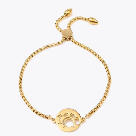 Imagen de 304 Acero Inoxidable Ajustable Slider/ Slide Pulsera Chapado en Oro Ronda geométrico 26.3cm - 25.3cm longitud, 50 Unidades