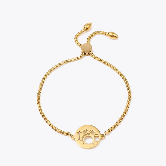 Imagen de 304 Acero Inoxidable Ajustable Slider/ Slide Pulsera Chapado en Oro Ronda geométrico 26.3cm - 25.3cm longitud, 50 Unidades