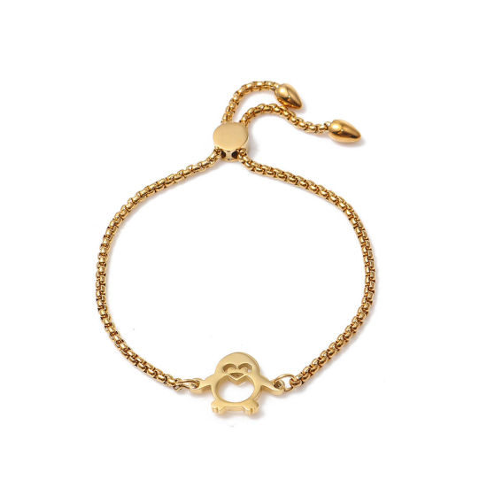 Imagen de 304 Acero Inoxidable Ajustable Slider/ Slide Pulsera Chapado en Oro Pingüino 26.3cm - 25.3cm longitud, 50 Unidades