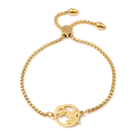 304 Stainless Steel Adjustable Slider/ Slide Bolo Bracelets Gold Plated Round Owl 26.3cm(10 3/8") - 25.3cm(10") long, 50 PCs