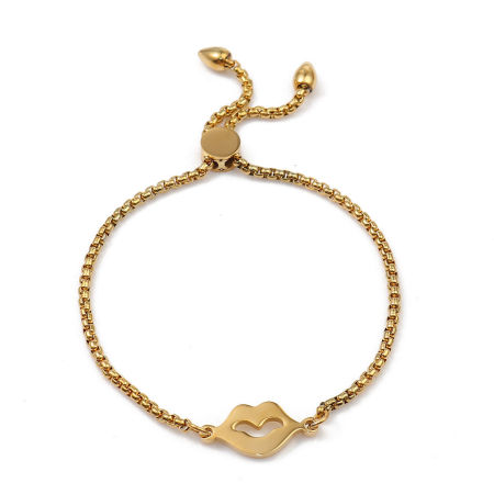 304 Stainless Steel Adjustable Slider/ Slide Bolo Bracelets Gold Plated Lip 26.3cm(10 3/8") - 25.3cm(10") long, 50 PCs