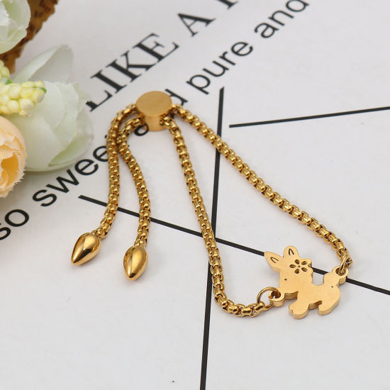 Image de Bracelet Bolo Réglable Nœud Glissé en 304 Acier Inoxydable Doré Lapin 25.3cm - 24.3cm long, 50 Pièces