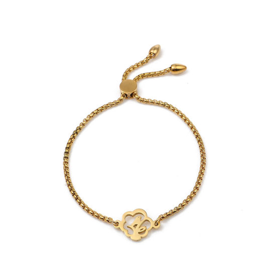 Imagen de 304 Acero Inoxidable Ajustable Slider/ Slide Pulsera Chapado en Oro Flor 26.3cm - 25.3cm longitud, 50 Unidades