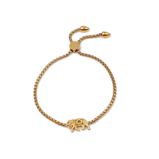 Imagen de 304 Acero Inoxidable Ajustable Slider/ Slide Pulsera Chapado en Oro Elefante 25.3cm - 24.3cm longitud, 50 Unidades