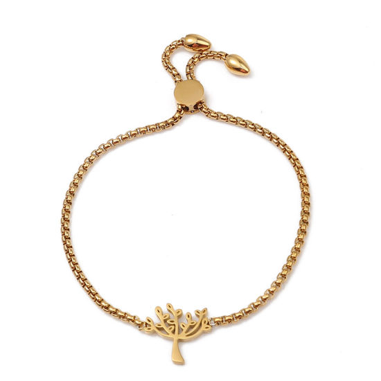 Imagen de 304 Acero Inoxidable Ajustable Slider/ Slide Pulsera Chapado en Oro Ramo 25.3cm - 24.3cm longitud, 50 Unidades