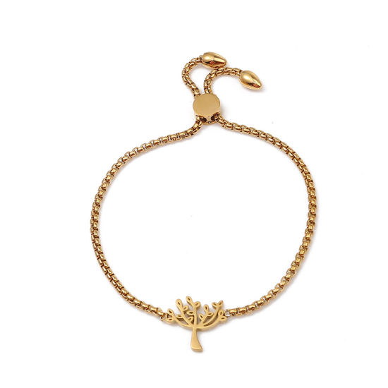 Imagen de 304 Acero Inoxidable Ajustable Slider/ Slide Pulsera Chapado en Oro Ramo 25.3cm - 24.3cm longitud, 50 Unidades