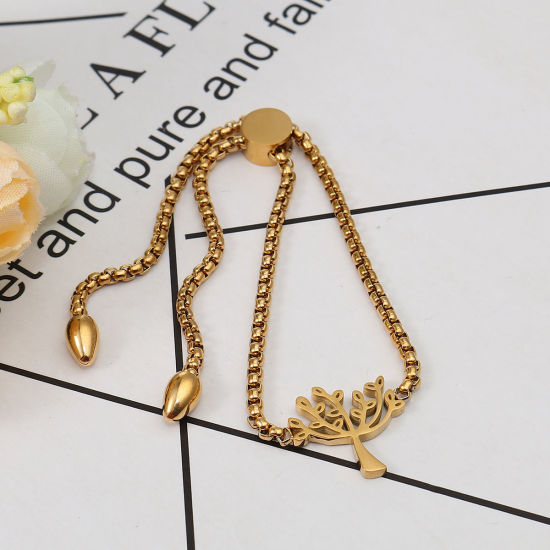 Imagen de 304 Acero Inoxidable Ajustable Slider/ Slide Pulsera Chapado en Oro Ramo 25.3cm - 24.3cm longitud, 50 Unidades