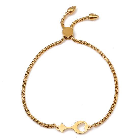 Imagen de 304 Acero Inoxidable Ajustable Slider/ Slide Pulsera Chapado en Oro Copa de Vino Corazón 26.3cm - 25.3cm longitud, 50 Unidades