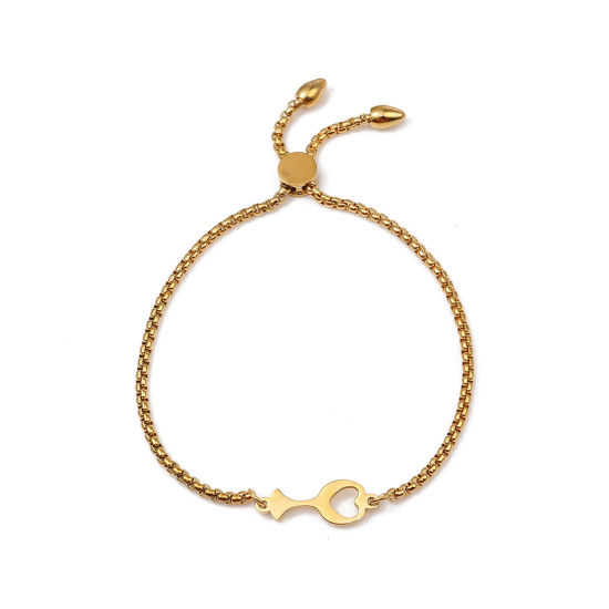 Imagen de 304 Acero Inoxidable Ajustable Slider/ Slide Pulsera Chapado en Oro Copa de Vino Corazón 26.3cm - 25.3cm longitud, 50 Unidades