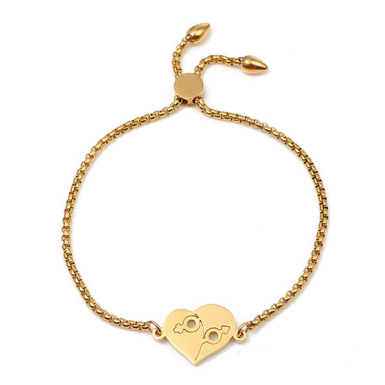 Imagen de 304 Acero Inoxidable Ajustable Slider/ Slide Pulsera Chapado en Oro Corazón Signo De Género 26.3cm - 25.3cm longitud, 50 Unidades