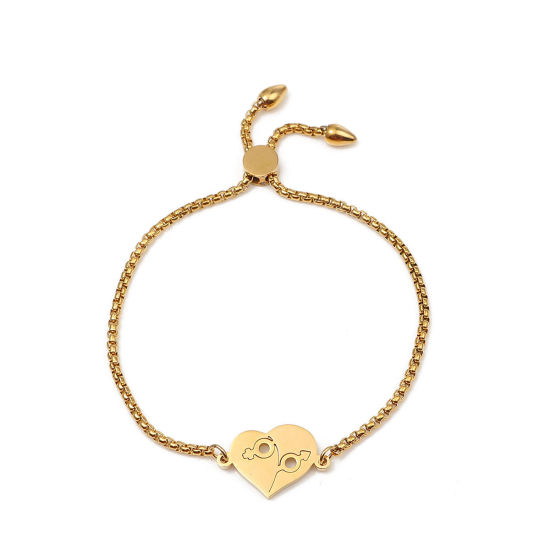 Imagen de 304 Acero Inoxidable Ajustable Slider/ Slide Pulsera Chapado en Oro Corazón Signo De Género 26.3cm - 25.3cm longitud, 50 Unidades