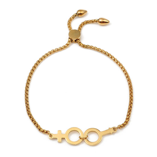 Imagen de 304 Acero Inoxidable Ajustable Slider/ Slide Pulsera Chapado en Oro Signo De Género 28cm longitud, 50 Unidades