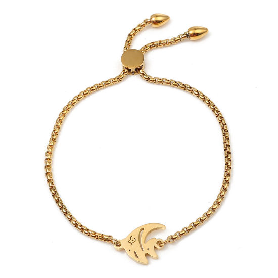 Imagen de 304 Acero Inoxidable Joyería del océano Ajustable Slider/ Slide Pulsera Chapado en Oro Pez Tropical 26.3cm - 25.3cm longitud, 50 Unidades