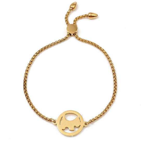 Immagine di 304 Acciaio Inossidabile Slider Regolabile Bolo Bracciale / Presentazione Oro Placcato Tondo Cane 26.3cm - 25.3cm Lunghezza, 50 Pz