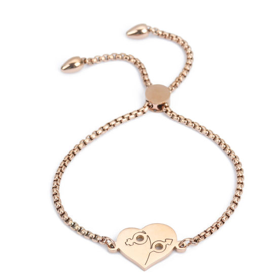 Bild von 304 Edelstahl Einstellbares Slider/ Slide Armband Schieberarmband Rosegold Herz Gender-Symbol 26.3cm - 25.3cm lang, 50 Strange