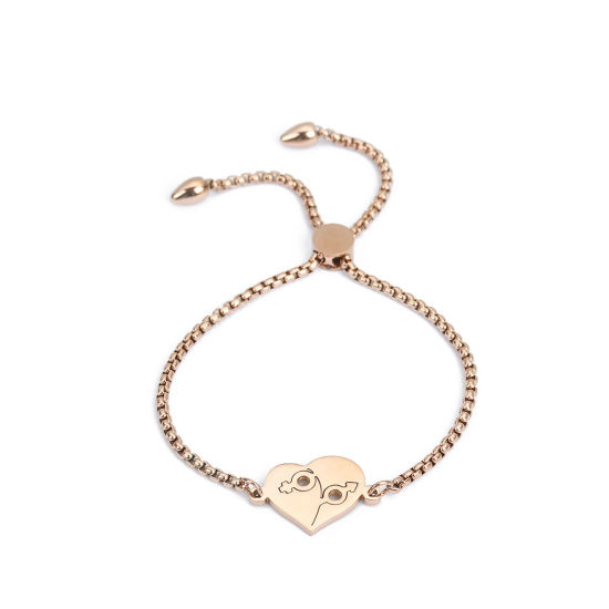 Bild von 304 Edelstahl Einstellbares Slider/ Slide Armband Schieberarmband Rosegold Herz Gender-Symbol 26.3cm - 25.3cm lang, 50 Strange