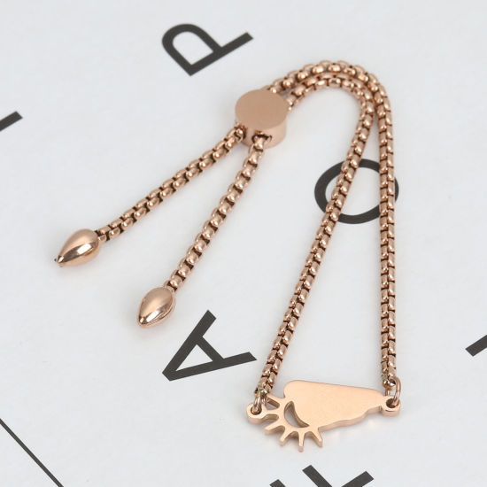 Immagine di 304 Acciaio Inossidabile Slider Regolabile Bolo Bracciale / Presentazione Oro Rosa Nuvole Sole 26.3cm - 25.3cm Lunghezza, 50 Pz