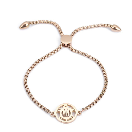 Bild von 304 Edelstahl Einstellbares Slider/ Slide Armband Schieberarmband Rosegold Rund Schildkröte 25.3cm - 24.3cm lang, 50 Strange