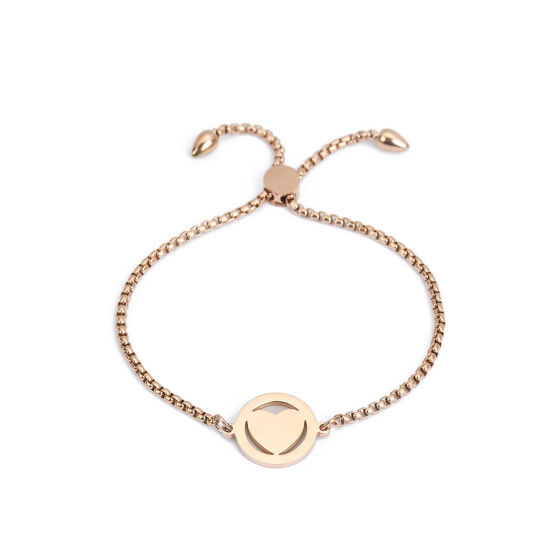 Bild von 304 Edelstahl Einstellbares Slider/ Slide Armband Schieberarmband Rosegold Rund Herz 26.3cm - 25.3cm lang, 50 Strange