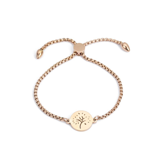 Bild von 304 Edelstahl Einstellbares Slider/ Slide Armband Schieberarmband Rosegold Rund Bäume 25.3cm - 24.3cm lang, 50 Strange