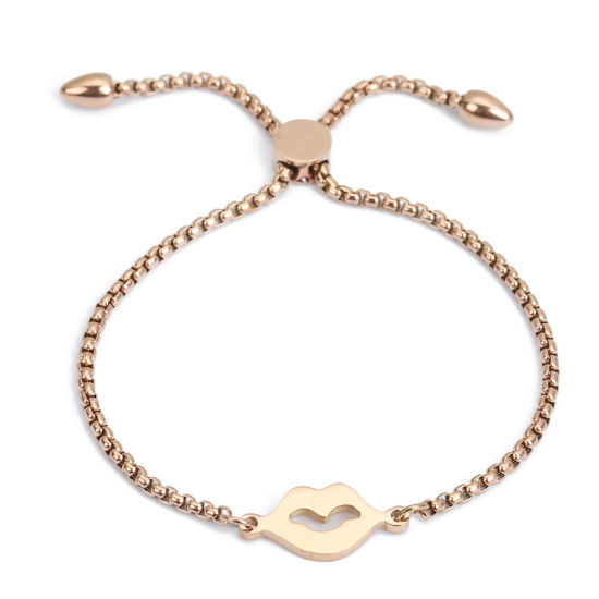 Bild von 304 Edelstahl Einstellbares Slider/ Slide Armband Schieberarmband Rosegold Lippe 26.3cm - 25.3cm lang, 50 Strange