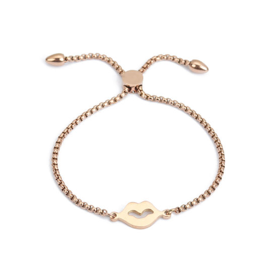 Bild von 304 Edelstahl Einstellbares Slider/ Slide Armband Schieberarmband Rosegold Lippe 26.3cm - 25.3cm lang, 50 Strange
