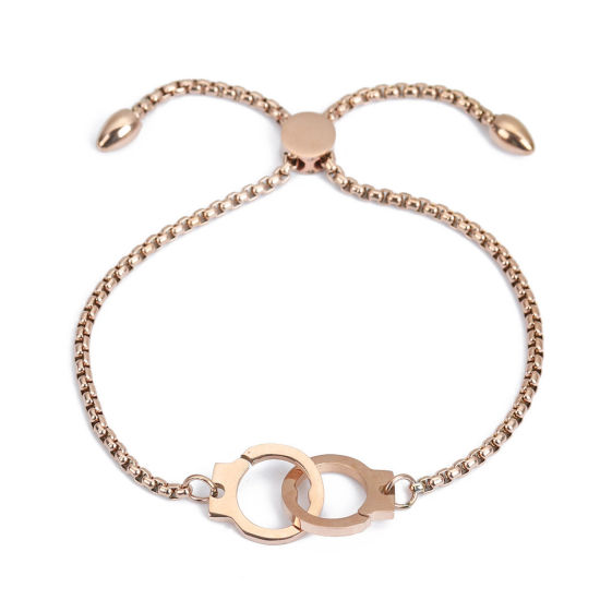 Bild von 304 Edelstahl Einstellbares Slider/ Slide Armband Schieberarmband Rosegold Schelle 26.3cm - 25.3cm lang, 50 Strange