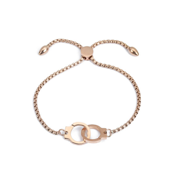 Bild von 304 Edelstahl Einstellbares Slider/ Slide Armband Schieberarmband Rosegold Schelle 26.3cm - 25.3cm lang, 50 Strange